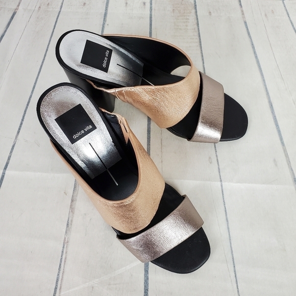 Dolce Vita Rocko Metallic Leather Mule Slides Rose  Gold Pewter Size 8.5 - Picture 5 of 16